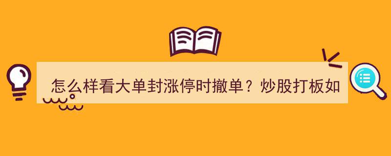 大单封涨停时撤单揭秘,炒股打板盘口撤单行为深度分析"/
