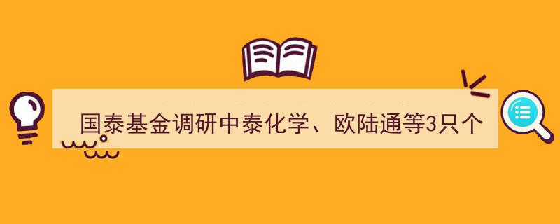 国泰基金深度调研,中泰化学、欧陆通等三股脱颖而出引关注"/