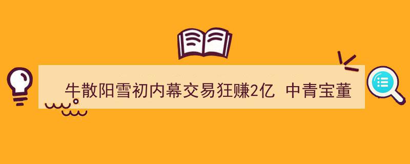 牛散阳雪初涉嫌内幕交易狂赚2亿，中青宝董事长李瑞杰泄密事件曝光"/