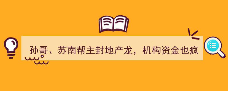 孙哥联手苏南帮主封地产龙头，机构资金热捧！地产板块再迎狂欢潮？"/