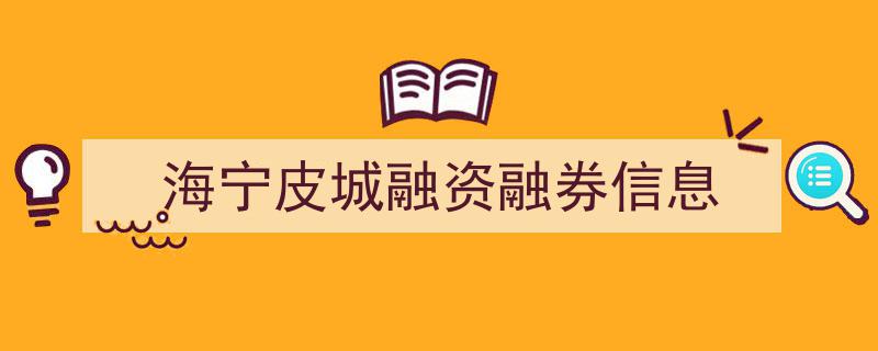海宁皮城融资融券动态,最新融资融券信息解读"/