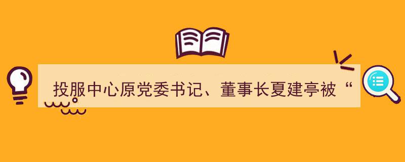 投服中心前掌门夏建亭落马,涉嫌长期非法炒股及充当资金掮客，双开处分落地"/