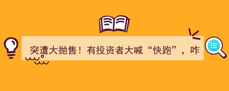 突遭大抛售！投资者惊呼“快跑”，背后原因揭秘"/