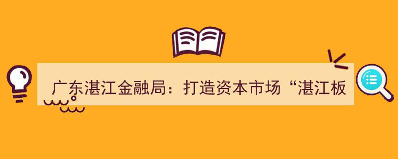 广东湛江金融局力推，构建资本市场“湛江板块”新格局"/