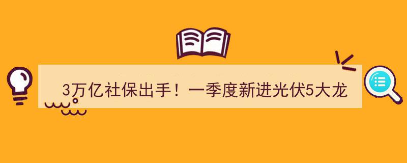 3万亿社保基金一季度大手笔进军光伏，重仓五大龙头股，或再现三一重工10倍涨幅传奇！"/