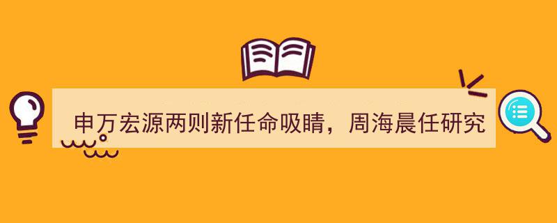 申万宏源两大重磅任命亮相,周海晨晋升研究董事长，郑治国转战承销保荐领航"/